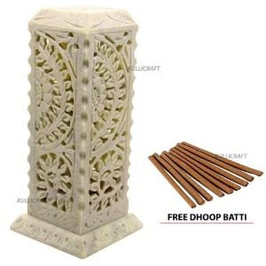 Kc Kullicraft Handcrafted Floral Carving Soapstone Marble Dhoop Batti Stand Holder For Puja With 6 Dhoop Batti