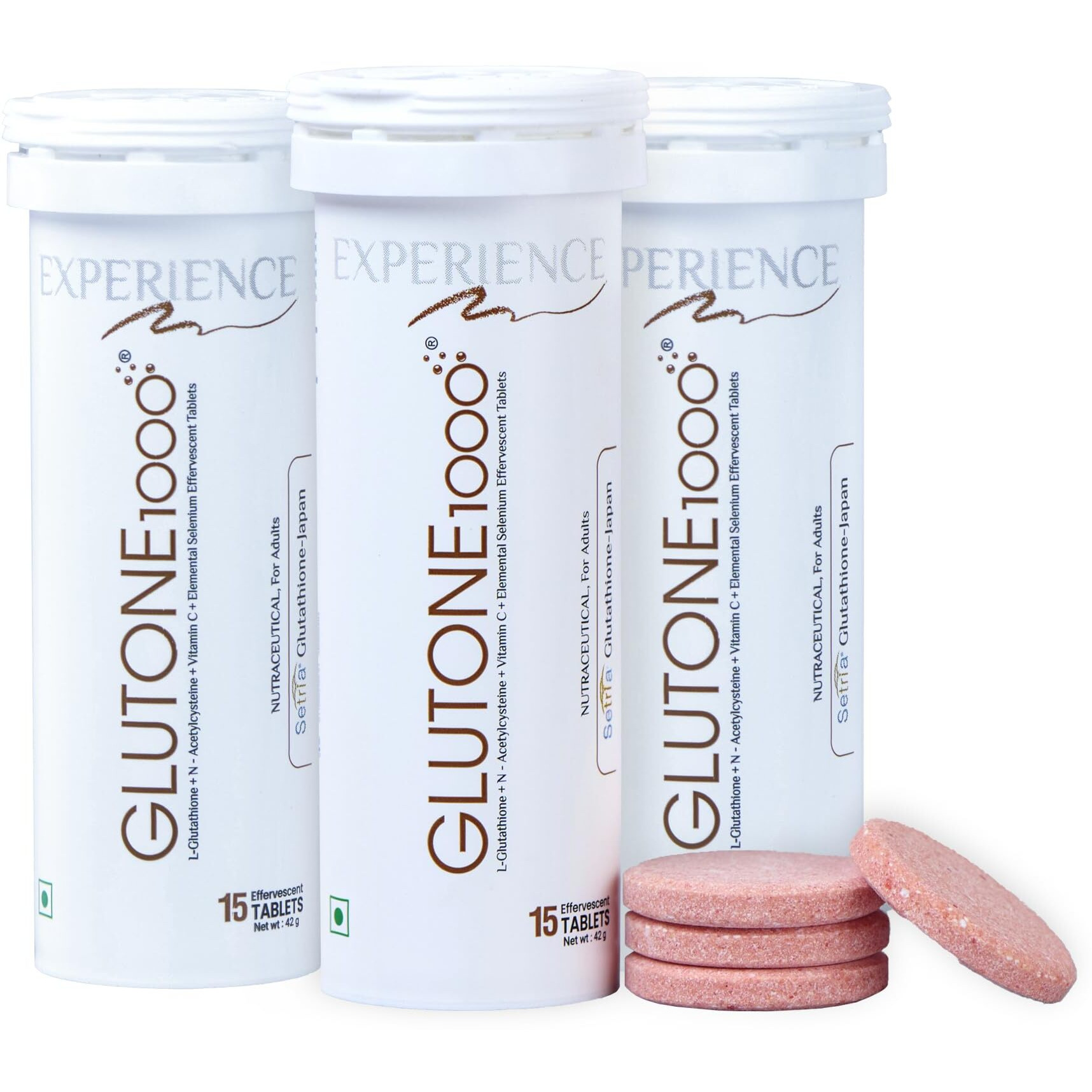 Glutone 1000 Setria L-Glutathione Tablets For Radiant & Clear Skin | 600Mg Premium L-Glutathione & Vitamin C | Skin Glow Brightening Supplement | 15 Effervescent Tablets | Orange Flavor (Pack Of 3)