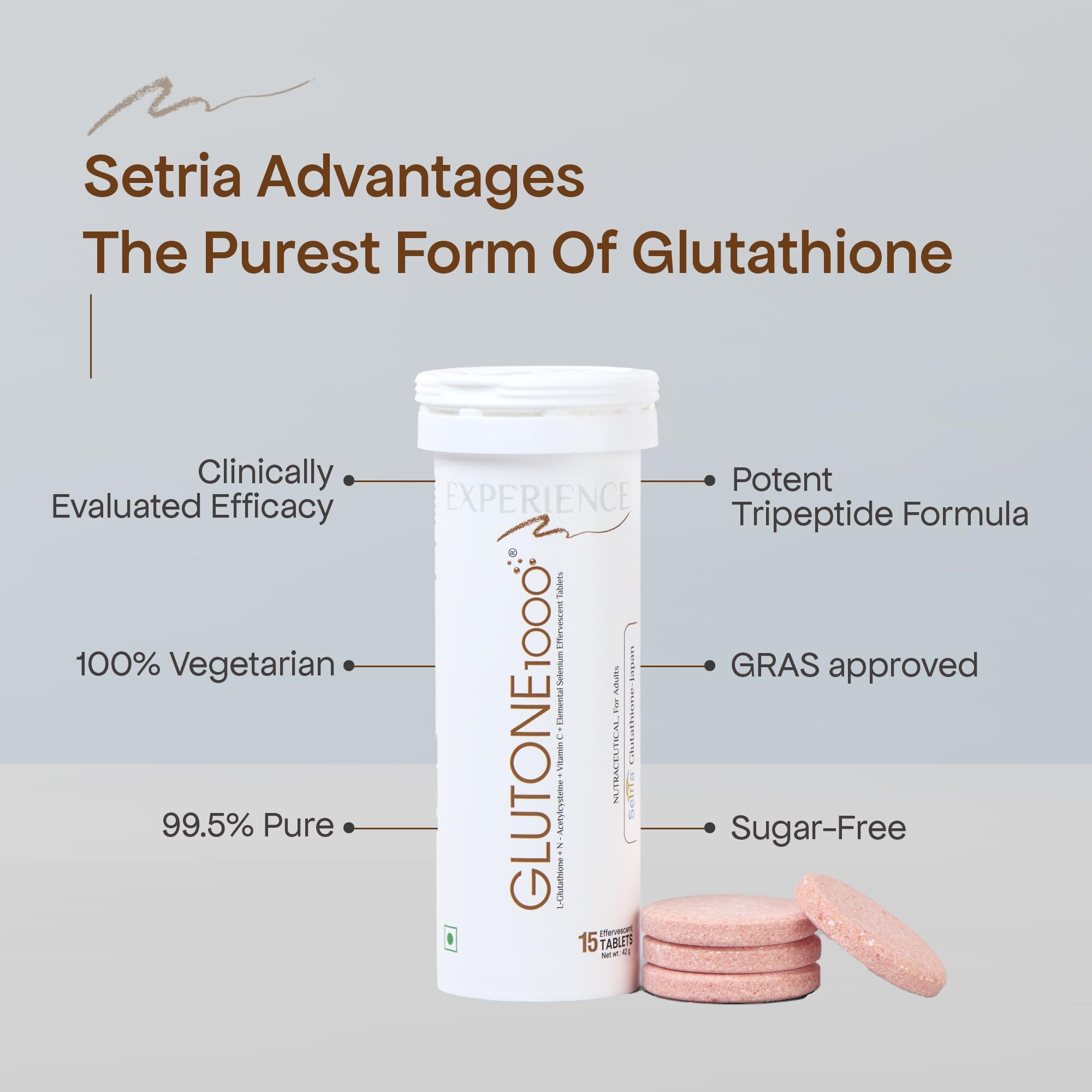 Glutone 1000 Setria L-Glutathione Tablets For Radiant & Clear Skin | 600Mg Premium L-Glutathione & Vitamin C | Skin Glow Brightening Supplement | 15 Effervescent Tablets | Orange Flavor (Pack Of 3)