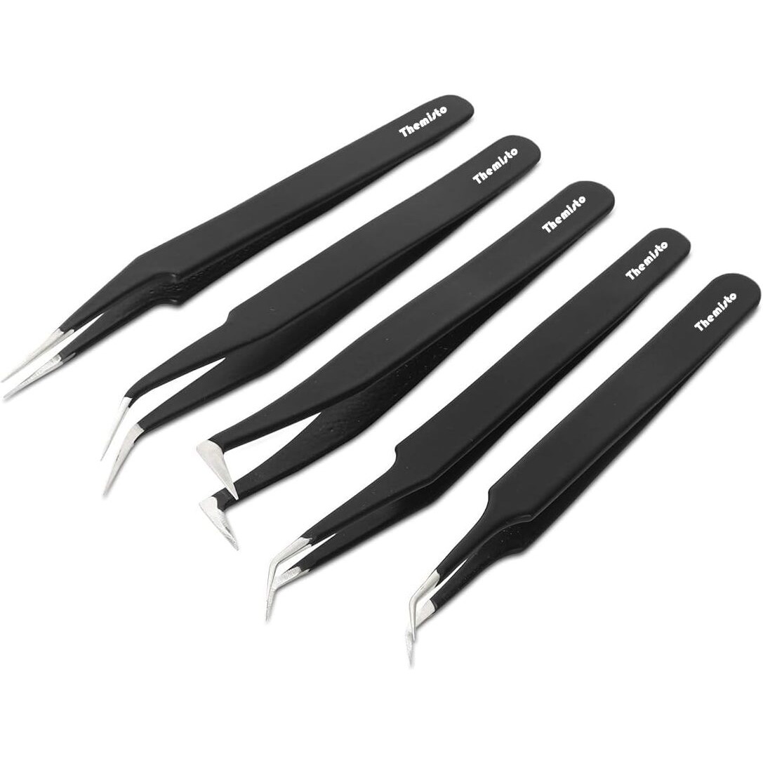 Themisto - Built With Passion 5 In 1 Satinless Steel Tweezer Set (Powder Coated), Black