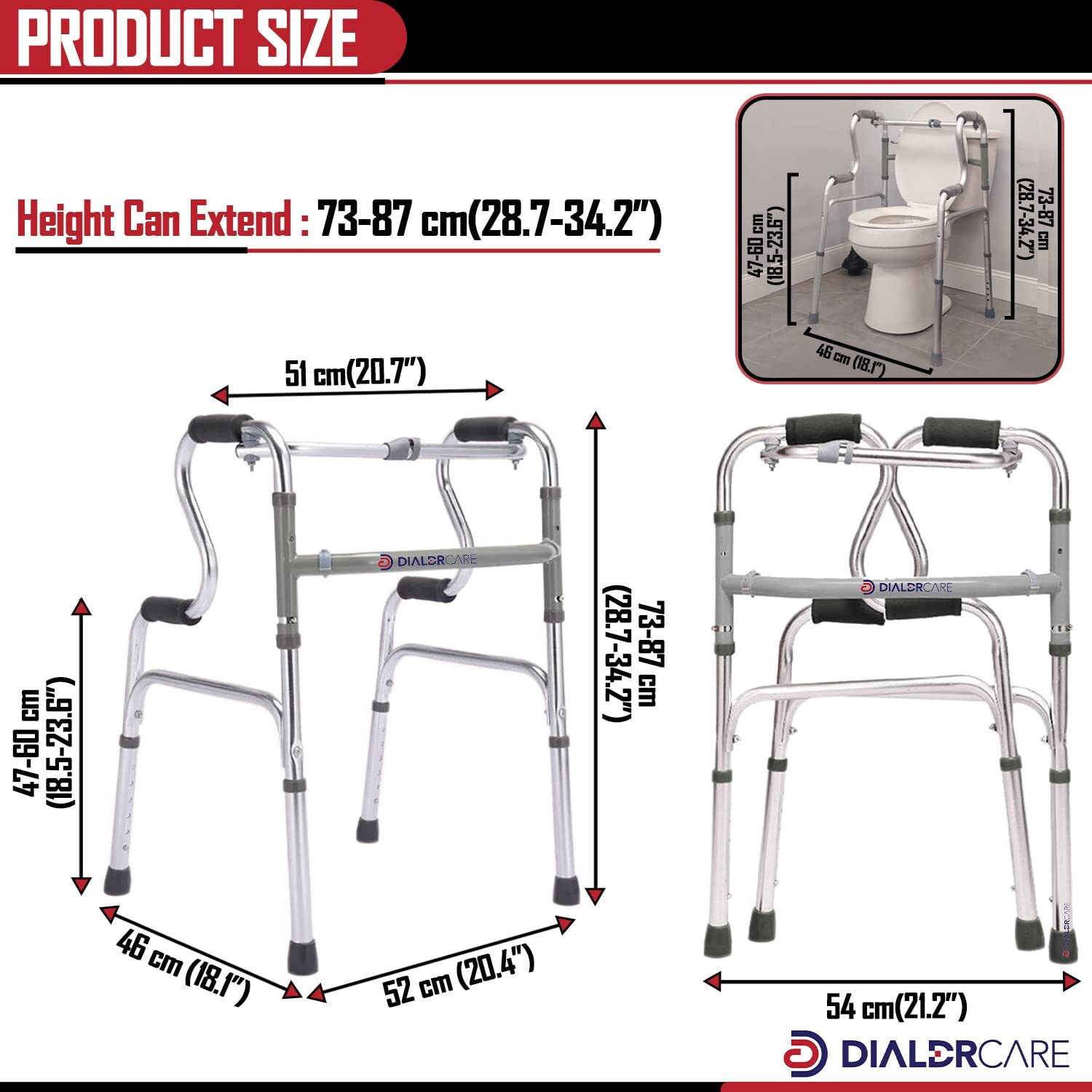 Dialdrcare Double Handle Aluminum Folding Step-Up Walker For Adult Walking Mobility Aid For Senior Citizens (Grey)