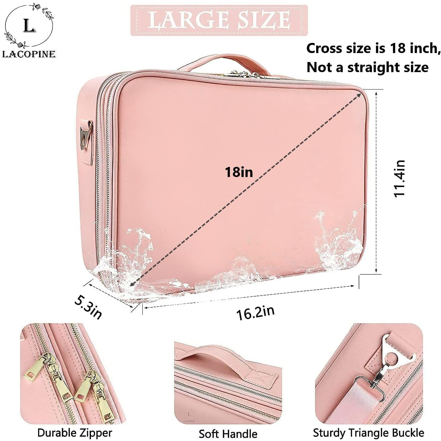 Lacopine Portable Cosmetic Organizer With Shoulder Straps Multi Functional Cosmetic Bag Makeup Handbag For Travel & Home Gift (Baby Pink 16 Inch(2 Layer))