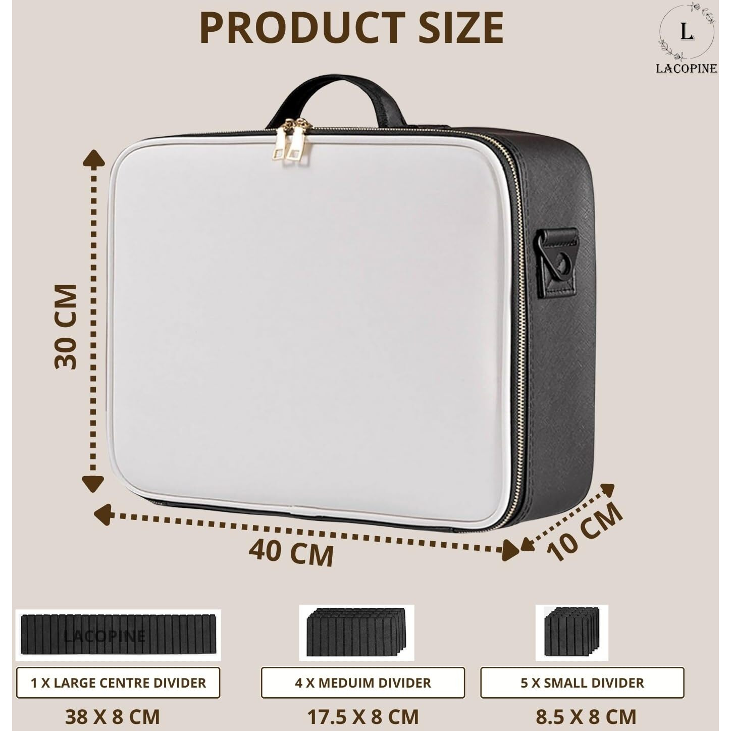 Lacopine Portable Cosmetic Organizer With Shoulder Straps Multi Functional Cosmetic Bag Makeup Handbag For Travel & Home Gift (Black &White 16 Inch(1 Layer))