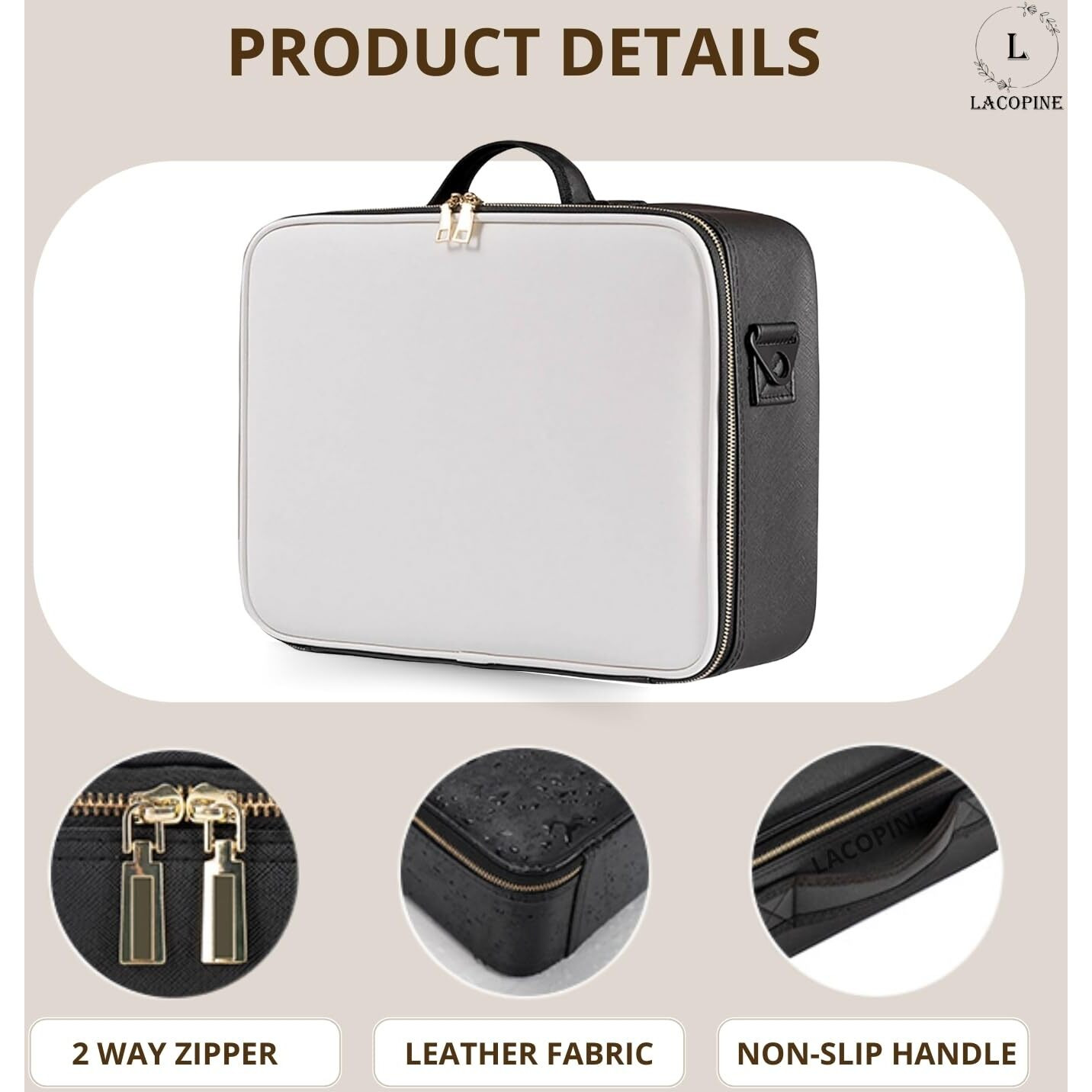Lacopine Portable Cosmetic Organizer With Shoulder Straps Multi Functional Cosmetic Bag Makeup Handbag For Travel & Home Gift (Black &White 16 Inch(1 Layer))