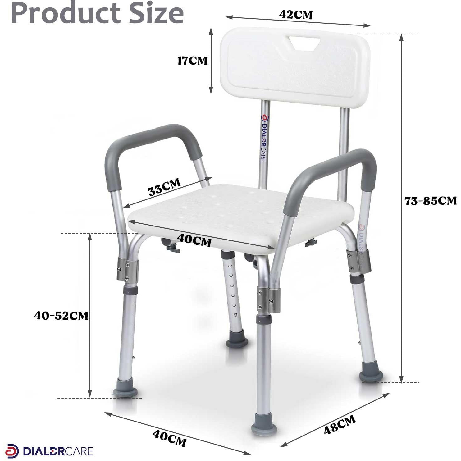Dialdrcare Shower Chair With Non Slip Aluminum Body, Bath And Shower Safety For Elderly, Seniors And Disabled