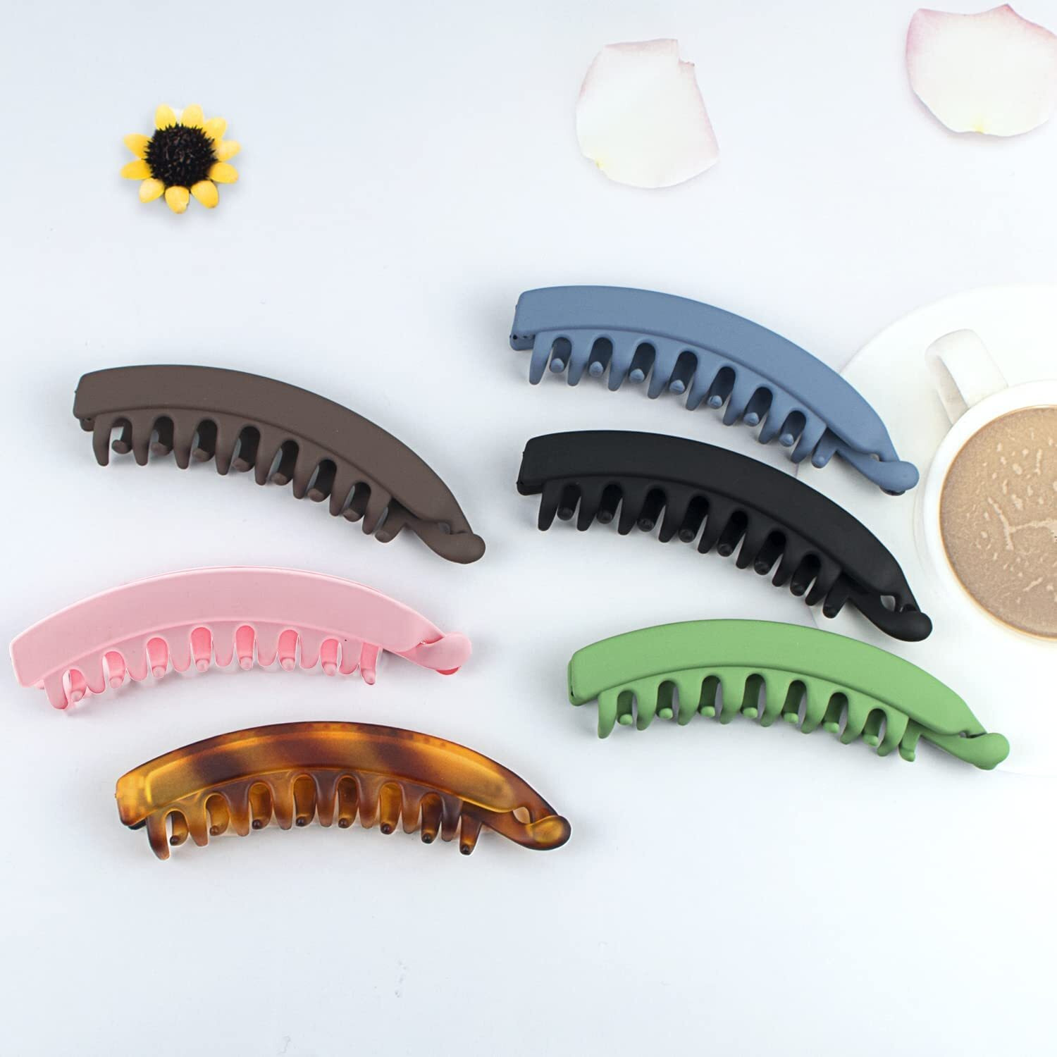 Birdware Big Size Multi Color Imported Rubber Acrylic Material Stone Banana Hair Clips For Women (Multi Colour) | Hair Clutchers (6 Pc Teeth Multi Banana)