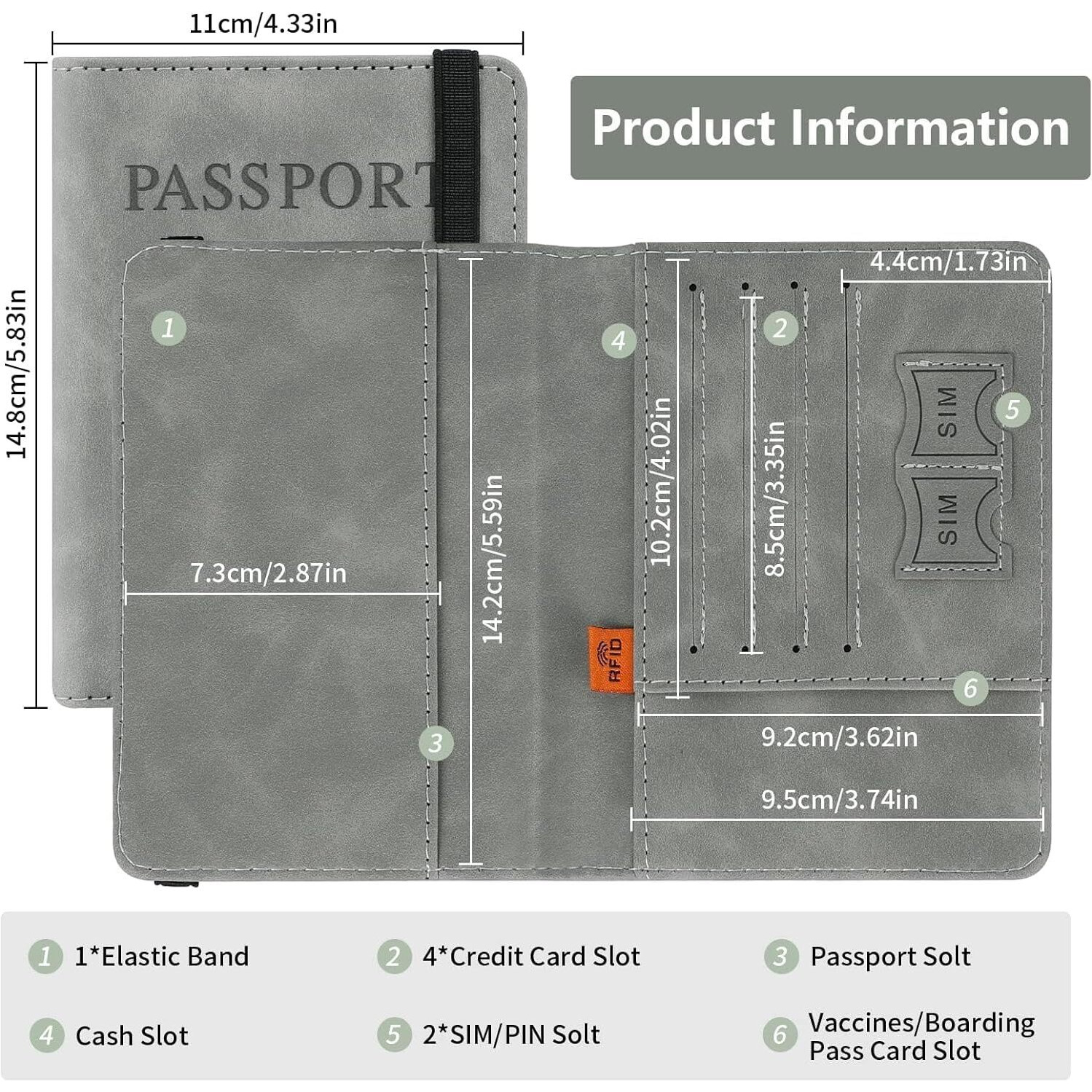 Flyngo Passport Holder Cover Travel Wallet Organiser, Passport Case With Rfid Blocking, Pu Leather Travel Document Holder For Men & Women Travel Accessories (Grey)