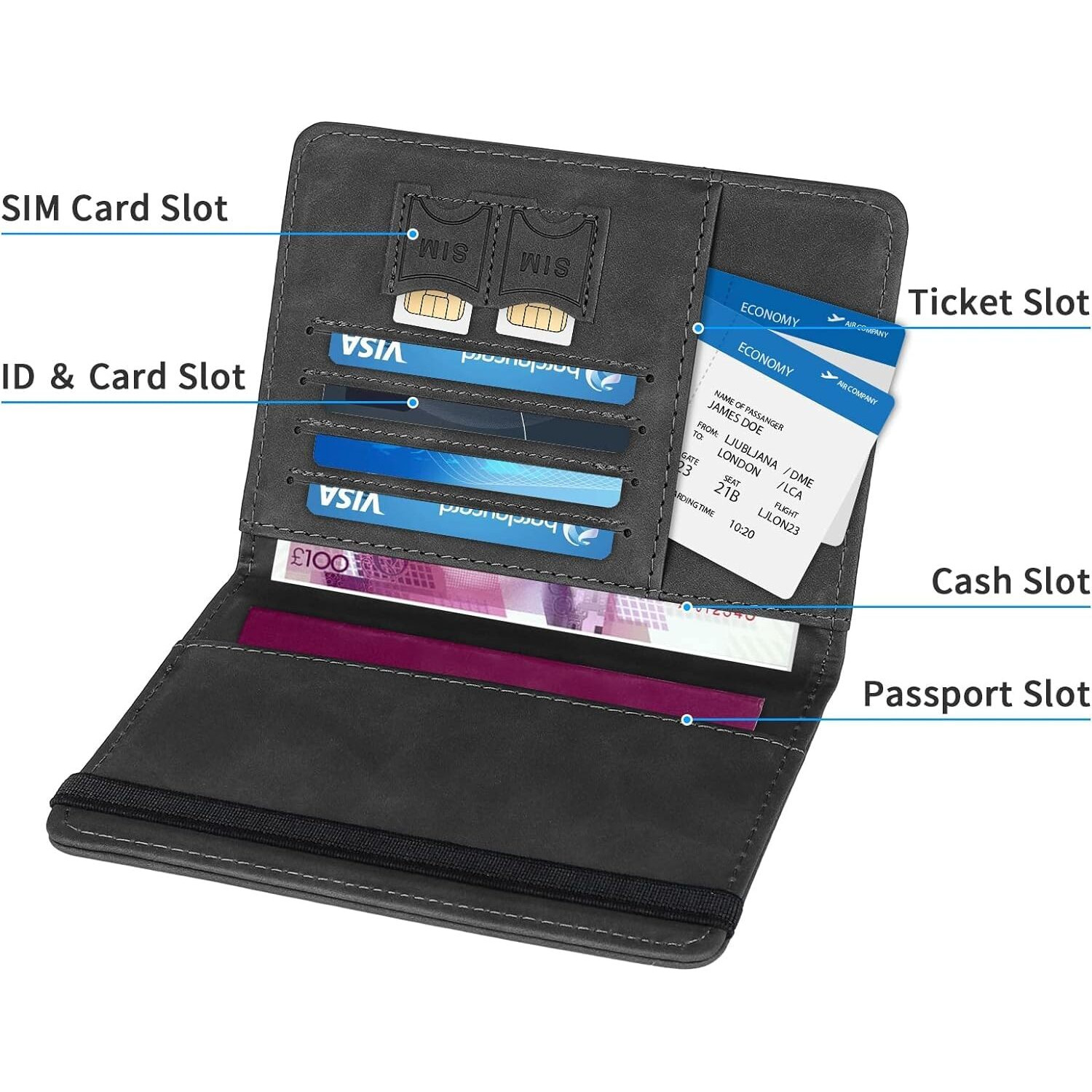 Flyngo Passport Holder Cover Travel Wallet Organiser, Passport Case With Rfid Blocking, Pu Leather Travel Document Holder For Men & Women Travel Accessories (Black)