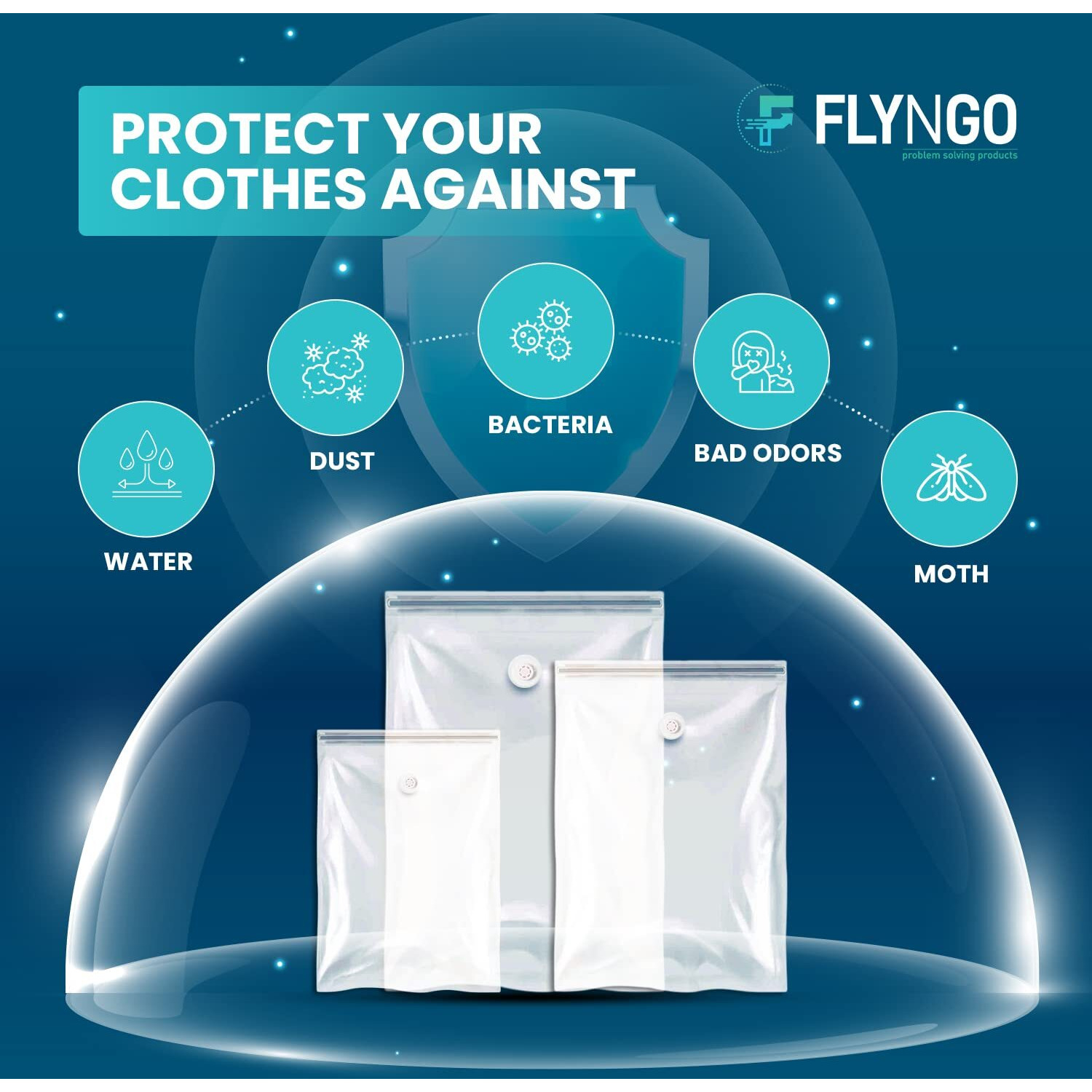 Flyngo Polypropylene Reusable Ziplock Vacuum Storage Space Saver Bags For Clothes With Travel Hand Pump-(Large-Pack Of 3(60Cmx80Cm)),White
