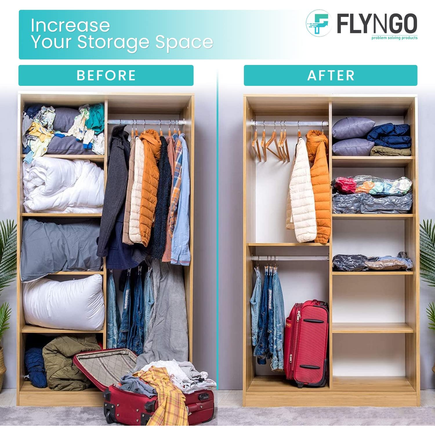 Flyngo Polypropylene Reusable Ziplock Vacuum Storage Space Saver Bags For Clothes With Travel Hand Pump-(Large-Pack Of 3(60Cmx80Cm)),White