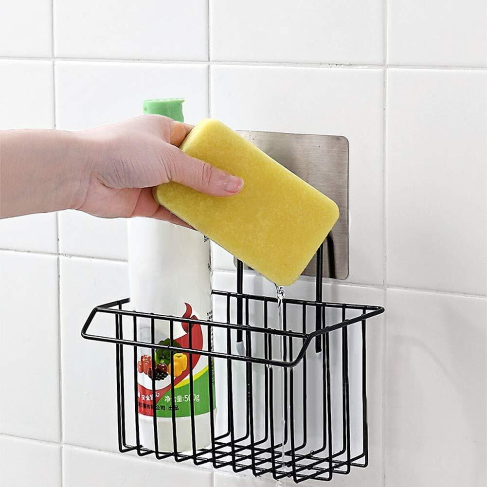 Zizly Sink Caddy Organizer Metal Iron Sponge Holder Rack Drain Rack Basket For Kitchen Brush Soap Dish-Washing Liquid, Towel Rack, Shampoo, Cosmetic Bottle Stand (Black)