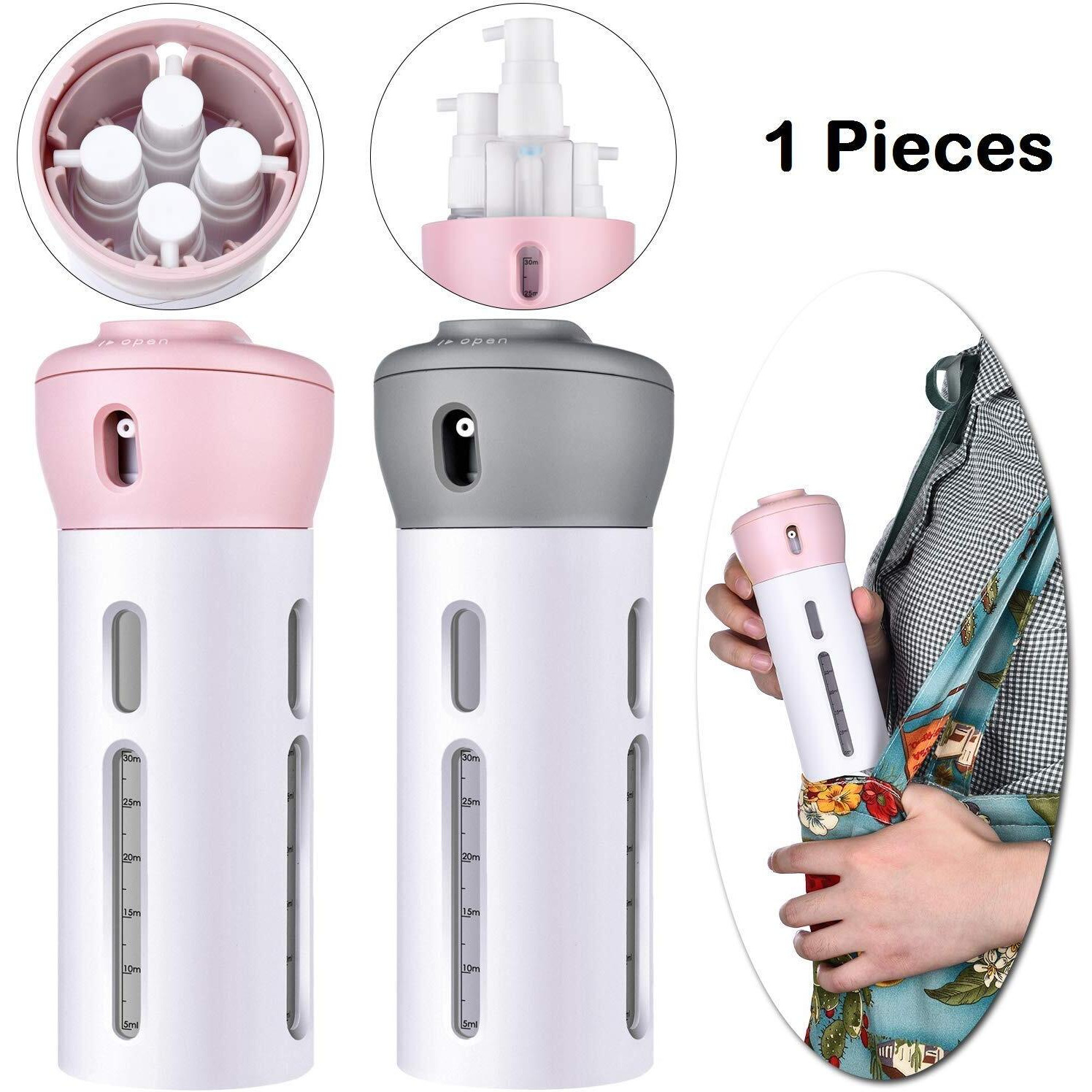 Xenoty Travel Dispenser Bottle Set Travel Refillable Cosmetic Containers Set Plastic Leak Proof Travel Size Toiletries Liquid Lotion Container (Multi Color) (4 In 1 Bottle)