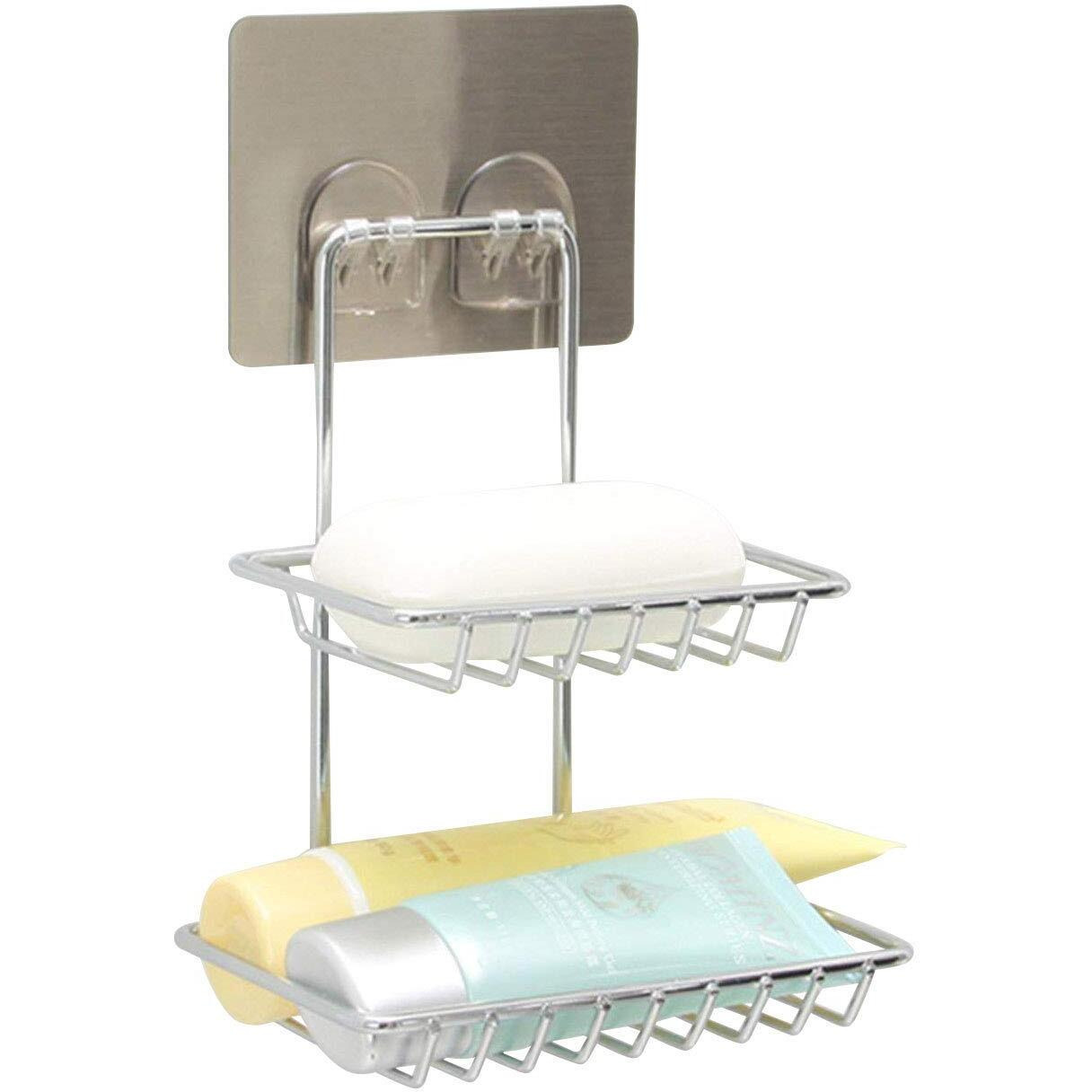 Yashodhara Self Adhesive Multipurpose Kitchen Bathroomwall Mount Self-Adhesive Stainless Steel Waterproof Kitchen Bathroom Double-Layer Soap Dish Holder, Soap Dish Holder