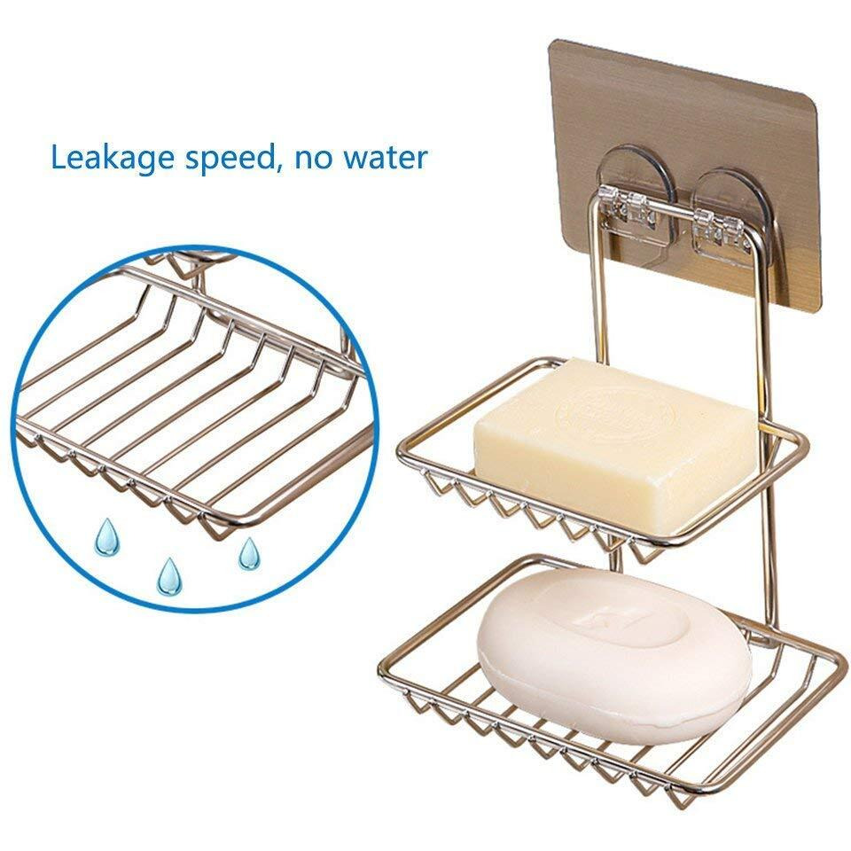 Yashodhara Self Adhesive Multipurpose Kitchen Bathroomwall Mount Self-Adhesive Stainless Steel Waterproof Kitchen Bathroom Double-Layer Soap Dish Holder, Soap Dish Holder