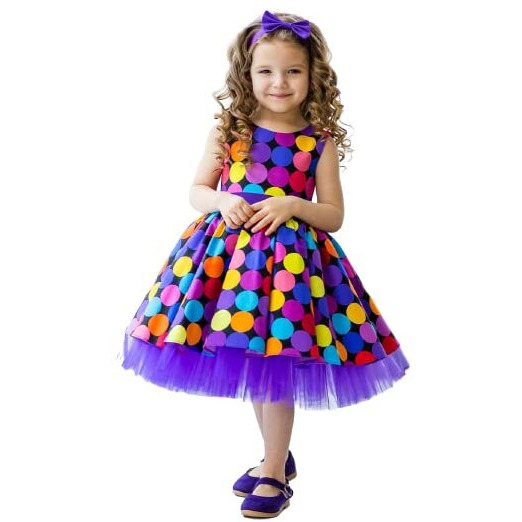 Niren Enterprise Baby-Girl's Satin Blend Fit And Flare Knee-Length Multicolor Dot Frock (05-9Azw-R3Ba_Multicolour