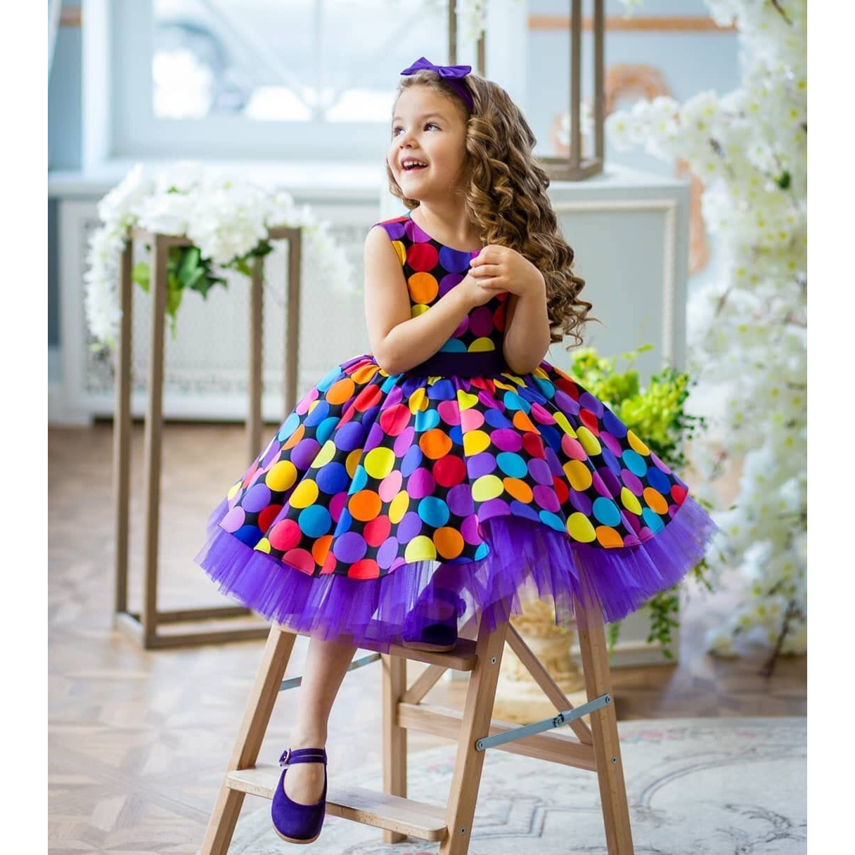 Niren Enterprise Baby-Girl's Satin Blend Fit And Flare Knee-Length Multicolor Dot Frock (05-9Azw-R3Ba_Multicolour