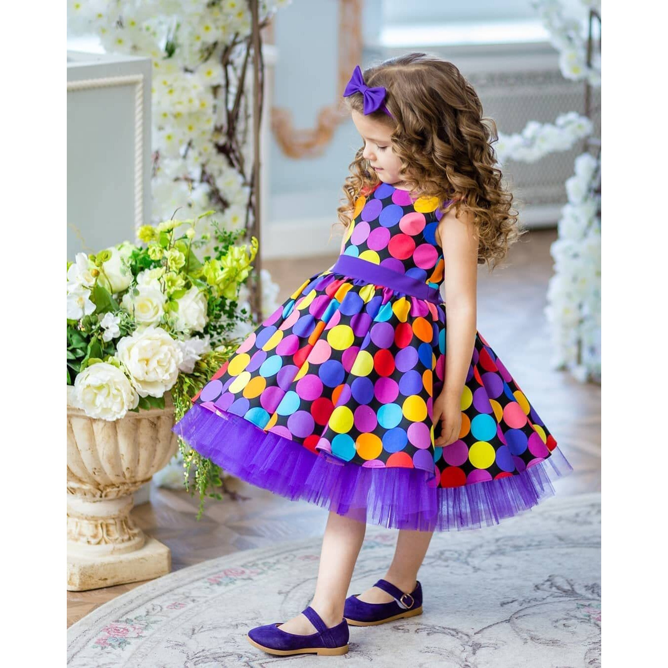 Niren Enterprise Baby-Girl's Satin Blend Fit And Flare Knee-Length Multicolor Dot Frock (05-9Azw-R3Ba_Multicolour