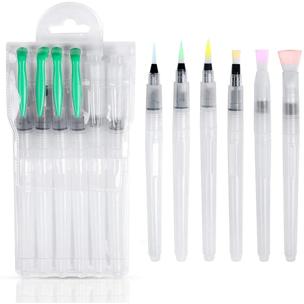 Yicota Plastic Water Synthetic Brush Pens Watercolor Brushes 6 Pcs Set With Different Size Tips Water Reservoir Pen For Watercolour Painting Oil Acrylic Painting & Calligraphy