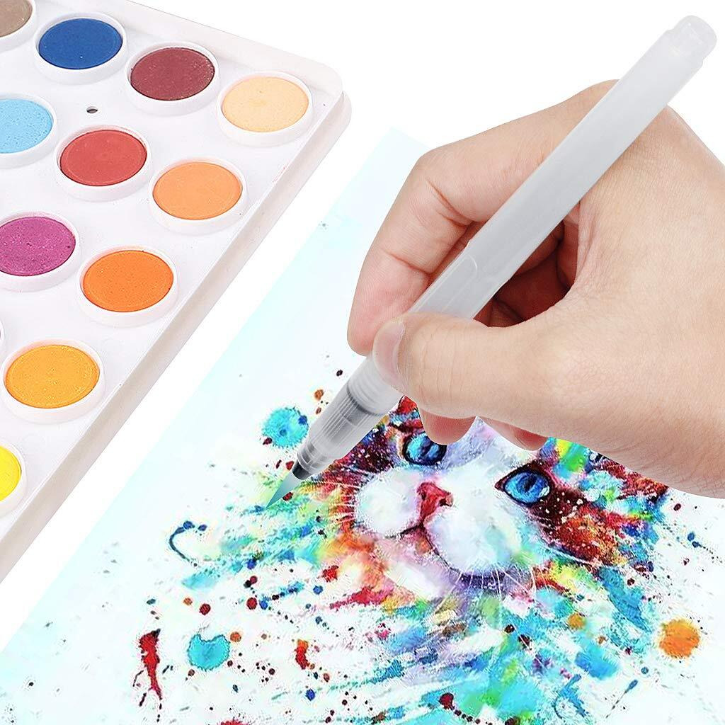 Yicota Plastic Water Synthetic Brush Pens Watercolor Brushes 6 Pcs Set With Different Size Tips Water Reservoir Pen For Watercolour Painting Oil Acrylic Painting & Calligraphy