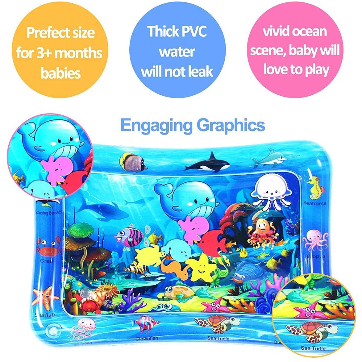 Episkey Baby Kids Water Play Mat Toys Inflatable Tummy Time Leak-Proof Water Play Mat, Fun Activity Play Center Indoor And Outdoor Water Play Mat For Baby (Water Play Mat), Multicolor