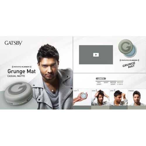 Gatsby Moving Rubber - Grunge Mat 80Gm | Strong Holding Power, Matte Finish, Non-Sticky, Non-Shine, Paraben Free, Anytime Re-Stylable Hair Wax For Men | Made In Japan