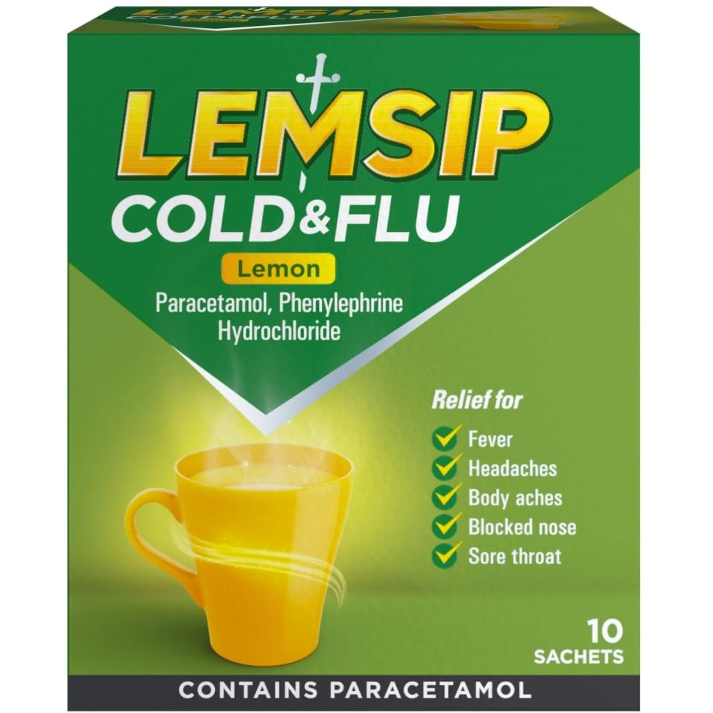 Lemsip Original Strength Cold + Flu Lemon Hot Drink 10 Sachets