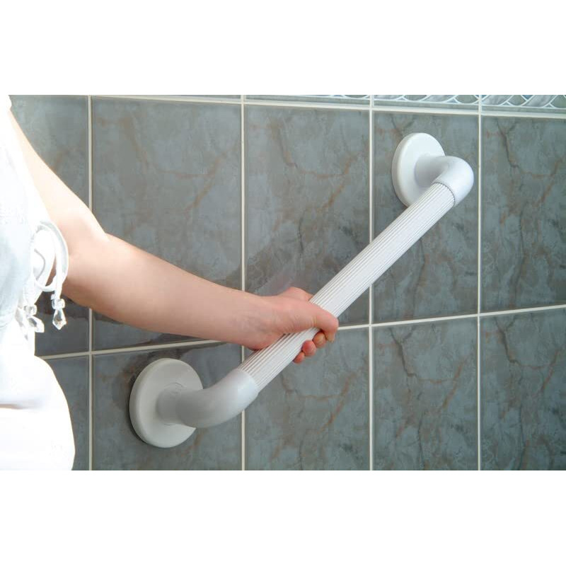 Rust Resistant Grab Rail Bar For Bathroom Safety - Grooved For Safe Grip (45 Cm (18-Inch), White)
