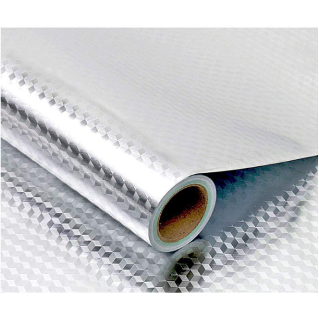 Sarvatray Pvc Wallpapers For Walls, Water Proof And Oil Proof, Heat Resistant, Kitchen And Top Stickers - 2 M Silver 3D Fa