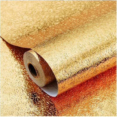 Sarvatray Kitchen Foil Sticker Roll Marble, Pvc Wallpapers For Walls Kitchen, Water Proof Wall Paper, Kitchen Stove Wall Sheets, Kitchen Top Sticker, Kitchen Wall Stickers Oil Proof Heat Resistant (2 M Golden Curly Fa)