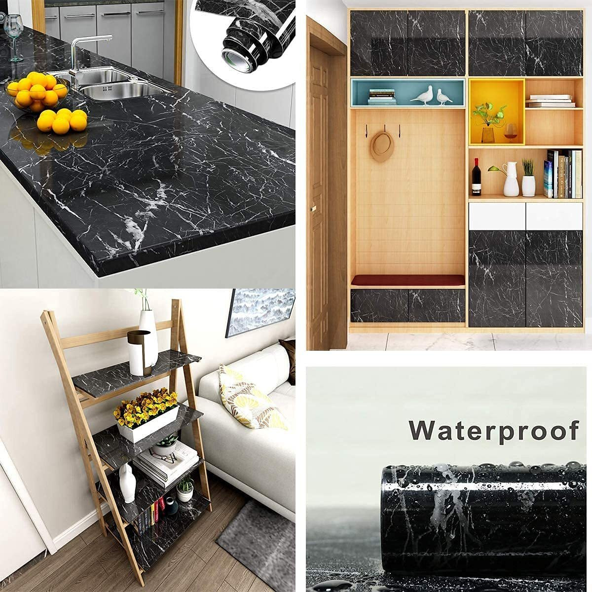 Sarvatray Black Water Proof Wall Paper, Pvc Wallpaper, Kitchen Top Sticker, Oil Proof, Heat Resistant (3M Black Fa)