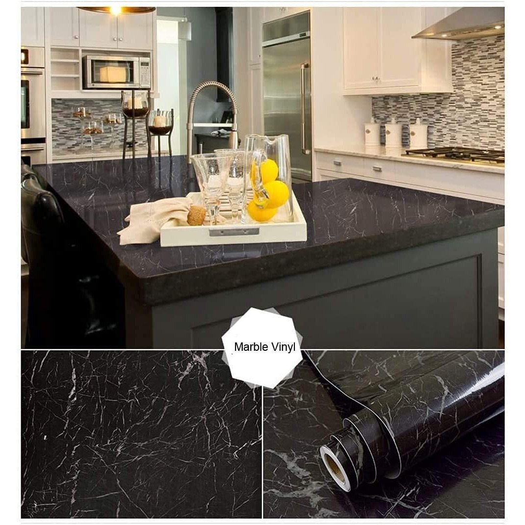 Sarvatray Oil Proof Heat Resistant Pvc Wallpapers - Wall Stickers For Kitchen, Stove, Top - Black (5 M) Fa