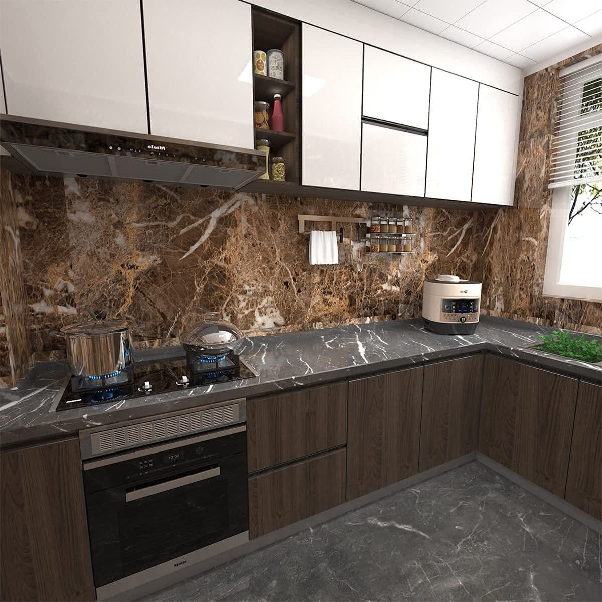 Om Akshar Self-Adhesive And Removable Vinyl Marble Paper For Kitchen, Wallpaper Pvc Bathroom Wall Stickers, Wallpaper For Fridge, Table Top, Wall, Floor, Home&Kitchen. (2 M Brown Yoy)