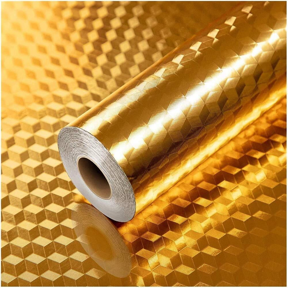 Om Akshar Marble Wallpaper For Floor Self Adhesive Wallpaper Pvc Vinyl, Oil Proof Heat Resistant Wall Stickers For Kitchen, Vinyl Pvc Wallpaper For Kitchen For Furniture, Walls, Kitchen Etc. (2 M Gold 3D Ww11)
