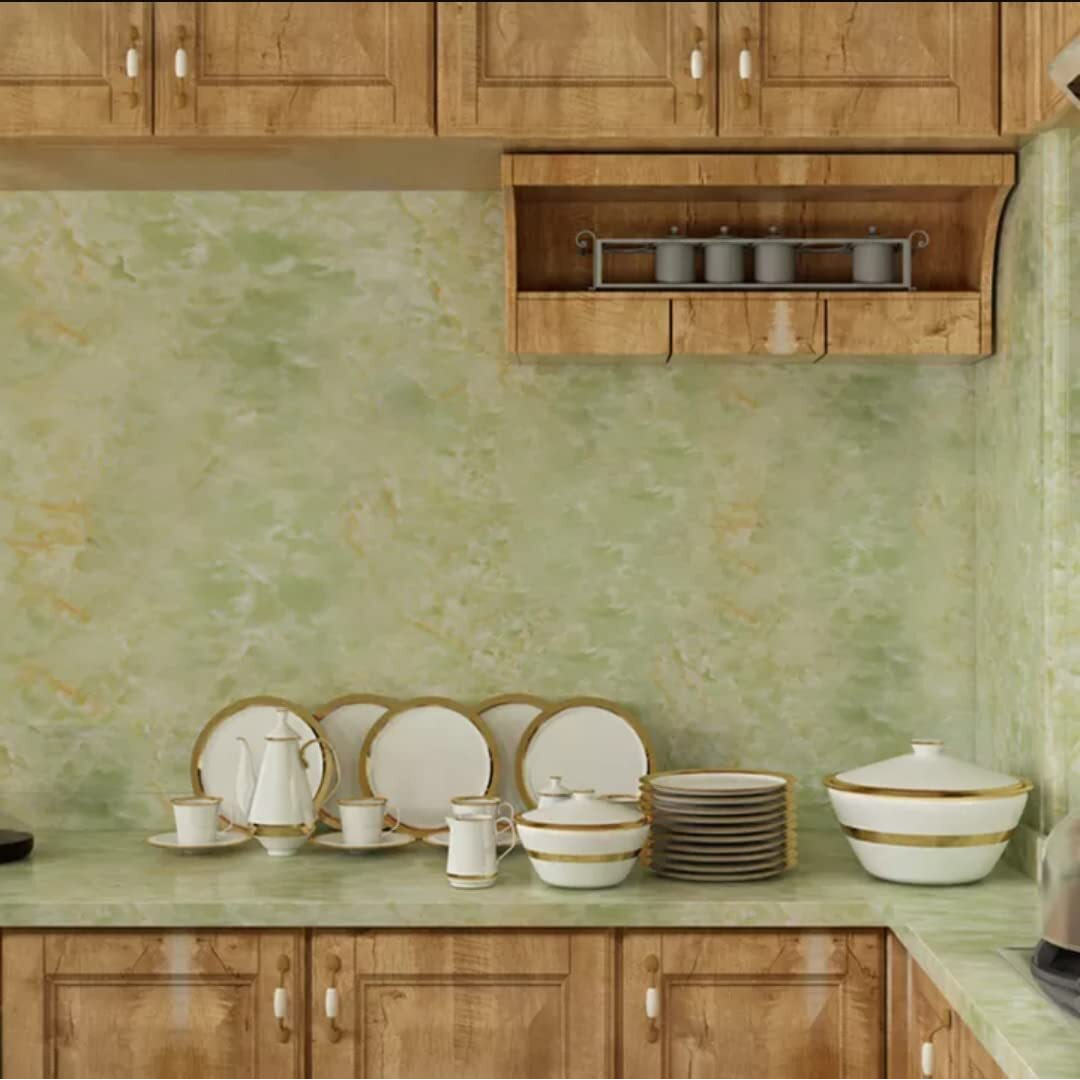 Sarvatray Kitchen Platform Sticker, Vinyl Stickers For Kitchen, Pvc Wallpaper Sticker Kitchenm Wall Stickers Oil Proof Heat Resistant, Self Adhesive Wallpaper For Kitchen (2 M Green No1)