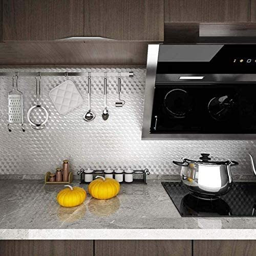 Sarvatray Pvc Wallpaper Sticker Kitchenm Wall Stickers Oil Proof Heat Resistant, Kitchen Platform Sticker, Self Adhesive Wallpaper For Kitchen, Vinyl Stickers For Kitchen (2 M Silver 3D No1)