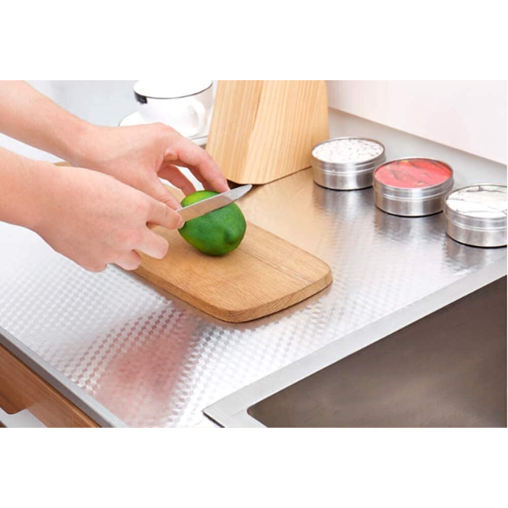 Sarvatray Aluminium Foil Stickers, Vinyl Stickers For Kitchen, Pvc Wallpaper Sticker Kitchen Wall Stickers Oil Proof Heat Resistant, Kitchen Platform Sticker, Self Adhesive Wallpaper For Kitchen (2 M Silver 3D No2)