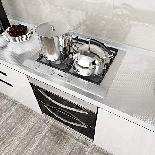 Sarvatray Aluminium Foil Stickers, Vinyl Stickers For Kitchen, Pvc Wallpaper Sticker Kitchen Wall Stickers Oil Proof Heat Resistant, Kitchen Platform Sticker, Self Adhesive Wallpaper For Kitchen (2 M Silver 3D No2)