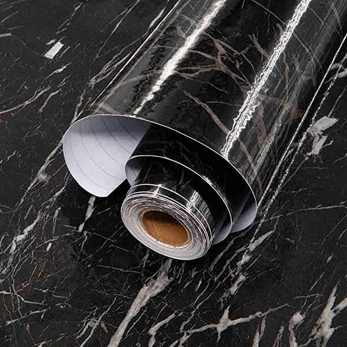 Sarvatray Vinyl Stickers For Kitchen, Pvc Wallpaper Sticker Oil Proof Heat Resistant, Kitchen Platform Sticker, Self Adhesive Wallpaper For Kitchen (5 M Black No1)