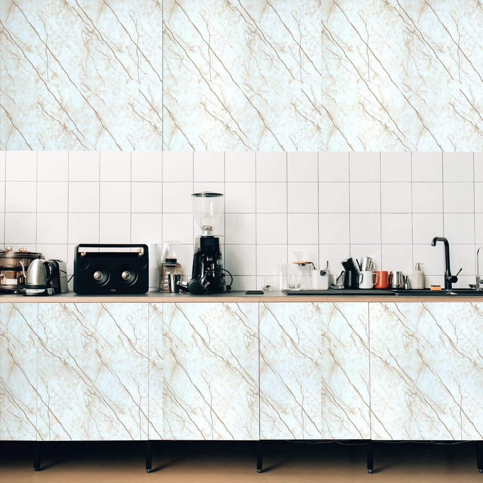 Sarvatray Kitchen Self Stickers Sheet, Vinyl Stickers For Kitchen, Pvc Wallpaper Sticker Kitchenm Wall Stickers Oil Proof Heat Resistant, Kitchen Platform Sticker, Self Adhesive Wallpaper For Kitchen (5 M Cream No1)