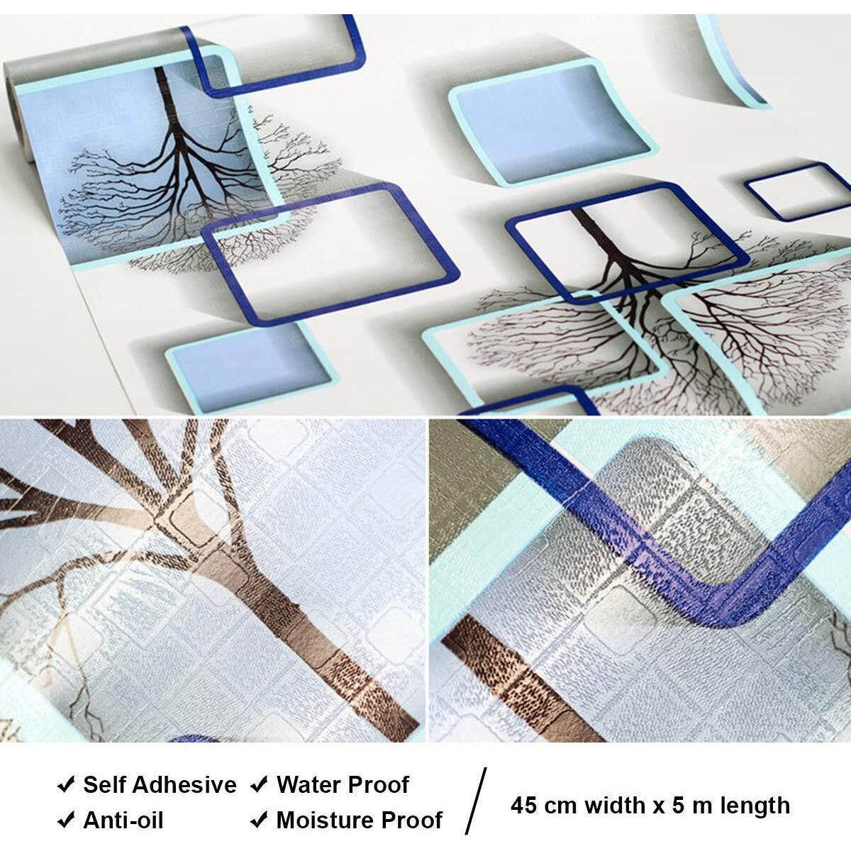 Sarvatray Pvc Wallpaper Sticker Kitchenm Wall Stickers Oil Proof Heat Resistant, Vinyl Stickers For Kitchen, Kitchen Platform Sticker, Self Adhesive Wallpaper For Kitchen (5 M Rectangle Blue No3)