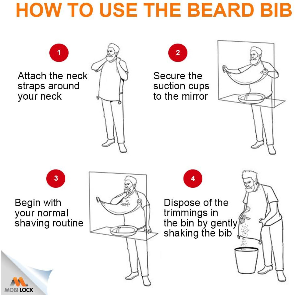 Best Beard Shaving Catcher Bib The Smart Way To Shave  Beard Trimming Apron & Shaving Cape  Perfect Grooming Gift Or Men's Birthday Gift  Includes Shaping Comb, Bag, & Grooming E-Book By Mobi Lock