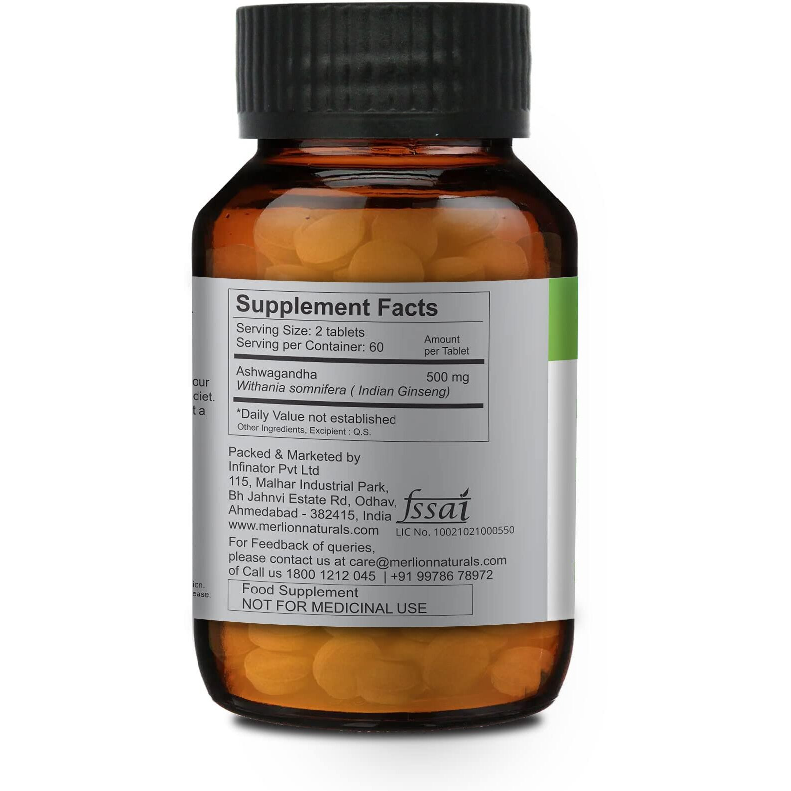 Merlion Naturals Ashwagandha Tablets 500Mg (120 Tablets) | Withania Somnifera | Ashvagandha | 500Mg (120 Tablets)