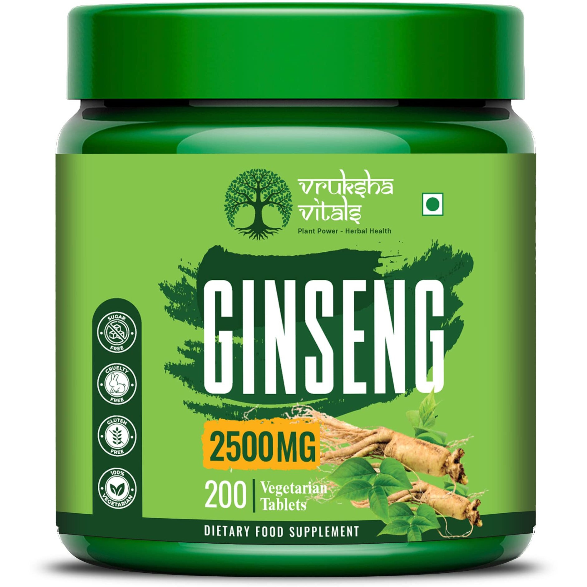Vruksha Vitals Triple Ginseng Root - 2500 Mg - Korean Red Panax Ginseng, Siberian Ginseng And American Ginseng Extract Powder Tablets Capsules Supplement