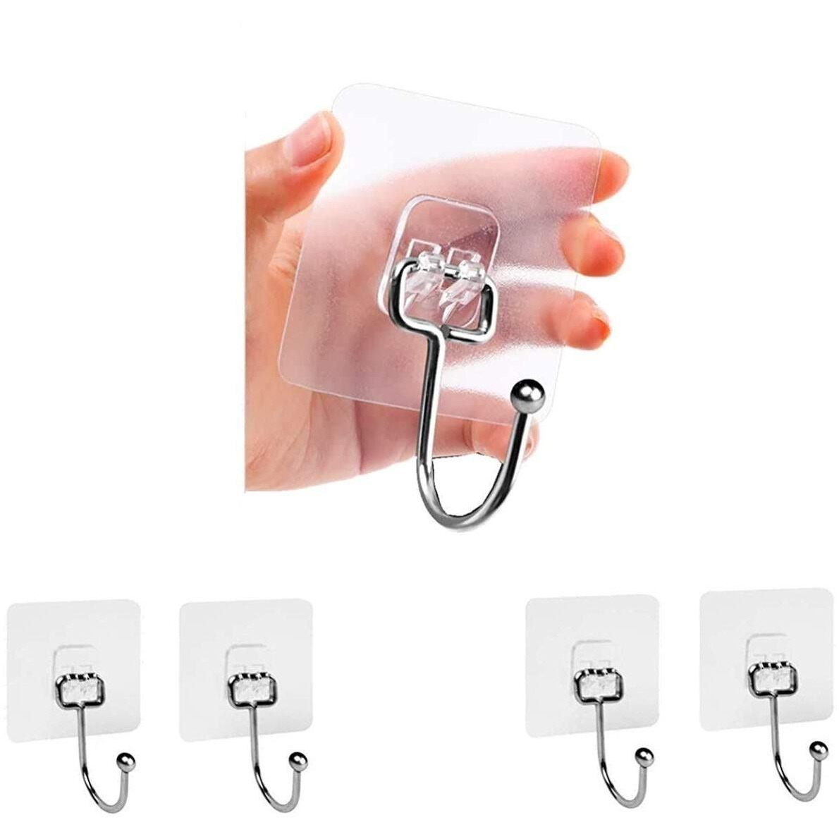 K.K. Villa Hook For Wall Self Adhesive Hooks, Stainless Steel + Abs Adhesive Wall Hanger For Kitchen Bathroom Office Closet - Waterproof,Oilproof No Drill-No Glue Needed (Single Hook, 5)