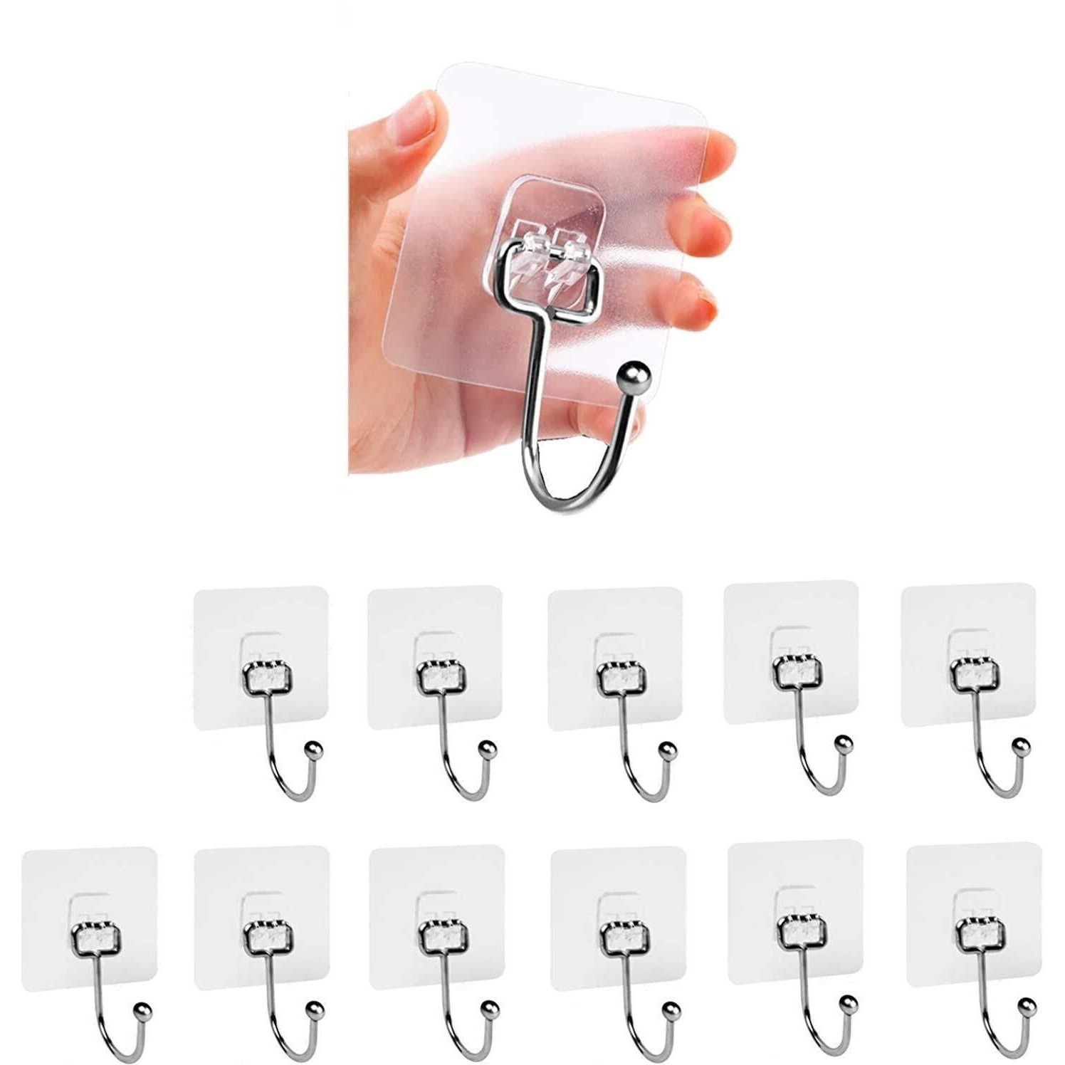 K.K. Villa Hook For Wall Self Adhesive Hooks, Stainless Steel + Abs Adhesive Wall Hanger For Kitchen Bathroom Office Closet - Waterproof,Oilproof No Drill-No Glue Needed (Single Hook, 12)