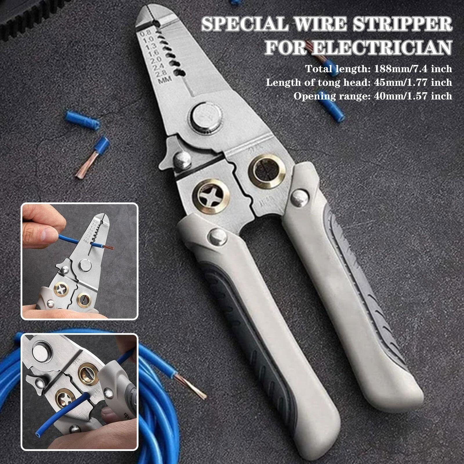 Wire Stripper And Crimping Tool For Electrician, Multifunction Stainless Steel Wire Puller Plier, 6 In 1 Cable Looping, Splitting, Cutting Pliers Electrical Stripping Tool (6 In 1 Wire Stripper)