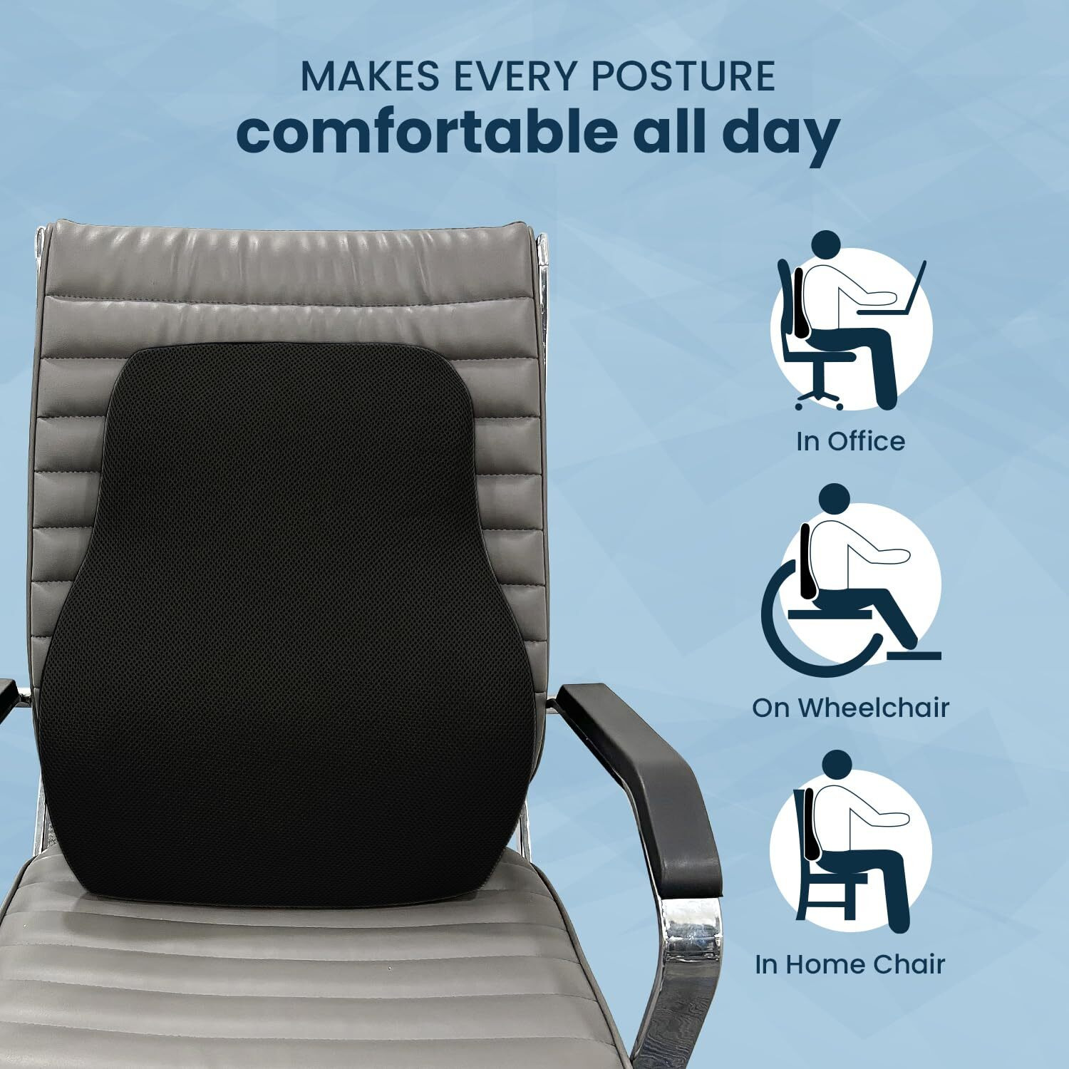 Sleepsia Lumbar Support Memory Foam Orthopedic Back Cushion  Back Rest Cushion For Car, Chair And Office Chair (17.5" L 15.5" W  5.5" H) Black