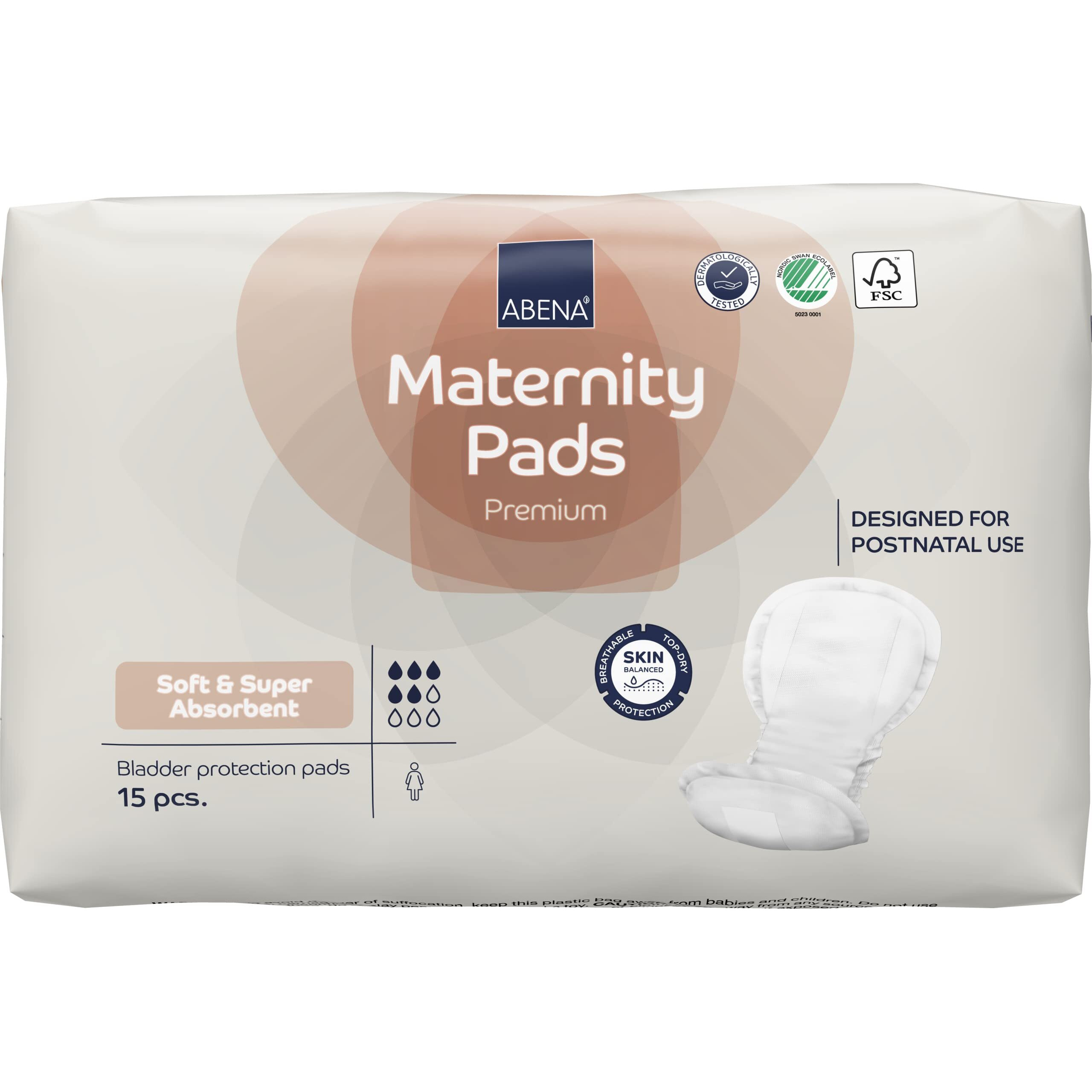 Abena Premium Maternity Pads For Women Super Absorption, Soft Disposable Pads, Breathable And Skin Friendly For After-Delivery Incontinence, Postpartum Essentials, Maternity Pads After Birth, 15 Count