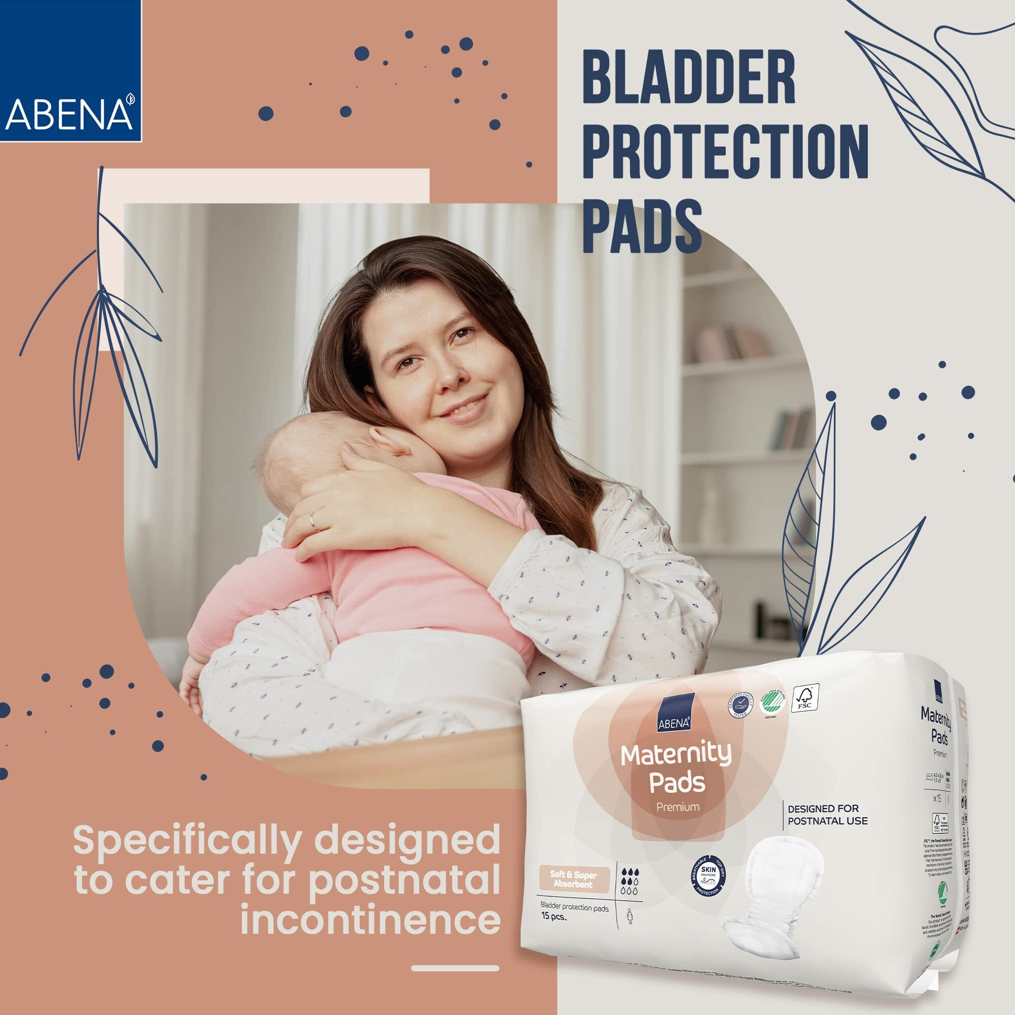 Abena Premium Maternity Pads For Women Super Absorption, Soft Disposable Pads, Breathable And Skin Friendly For After-Delivery Incontinence, Postpartum Essentials, Maternity Pads After Birth, 15 Count