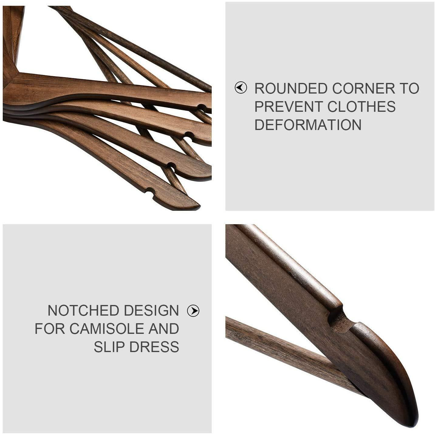 Golden Bird International Wooden Walnut Color Finish Brown Wooden Hanger With 360 Degree Swivel Hook And Precisely Cut Notches For Camisole, Jacket, Pant, Dress Clothes Hangers (2)